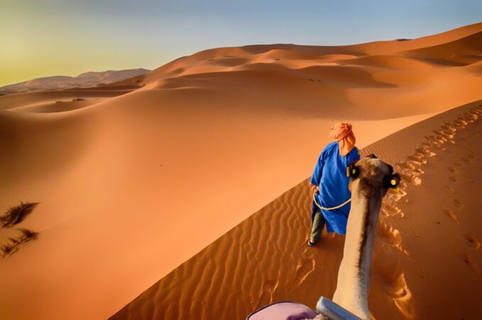 camel ride with a nomad guide in Sahara desert